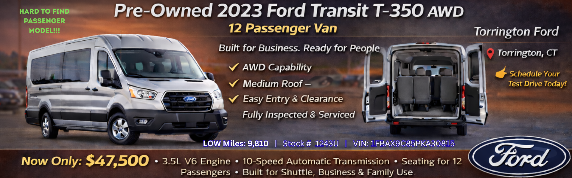 2023 Ford Transit AWD passenger van for sale CT